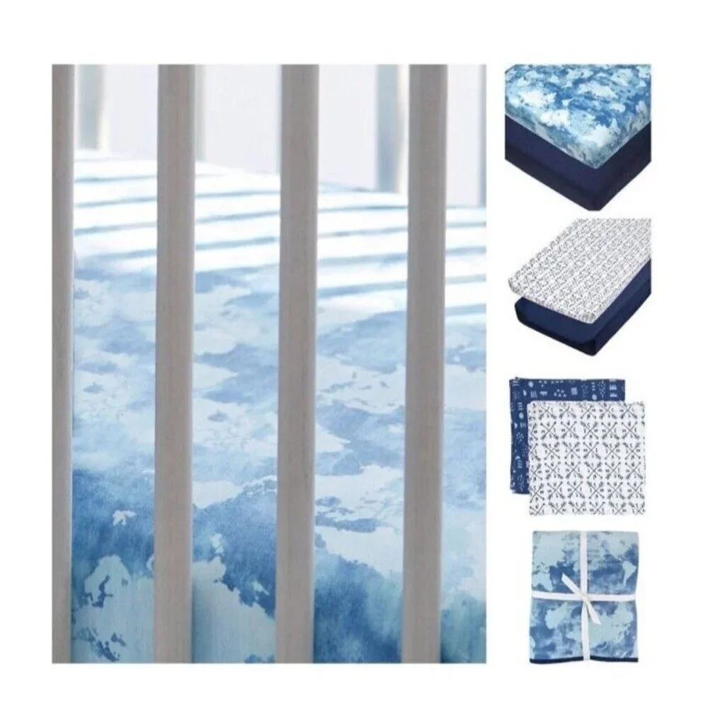 Honest Baby Organic Cotton Bedding Set Blue Water Color World 7 pc Set‎
